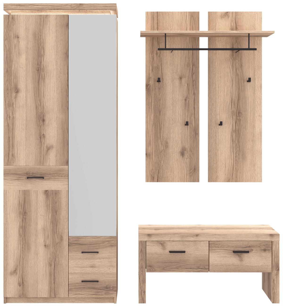 Dulap pentru hol Vancuover - culoare lemn stejar, Modern, sticlă/material pe bază de lemn (75/198/38cm) - Premium Living