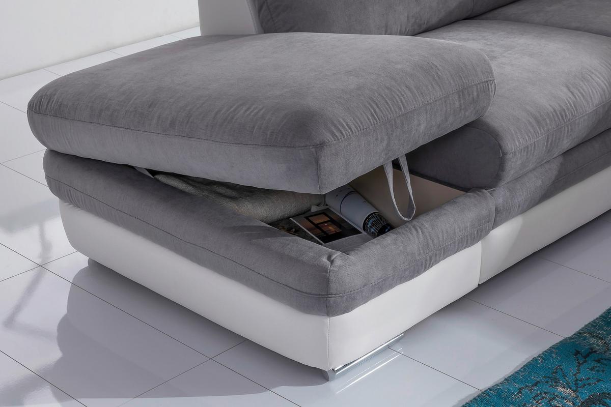 Wohnlandschaft "Nardo" , Dunkelgrau - Chromfarben/Dunkelgrau, MODERN, Textil/Metall (221/264cm) - MID.YOU