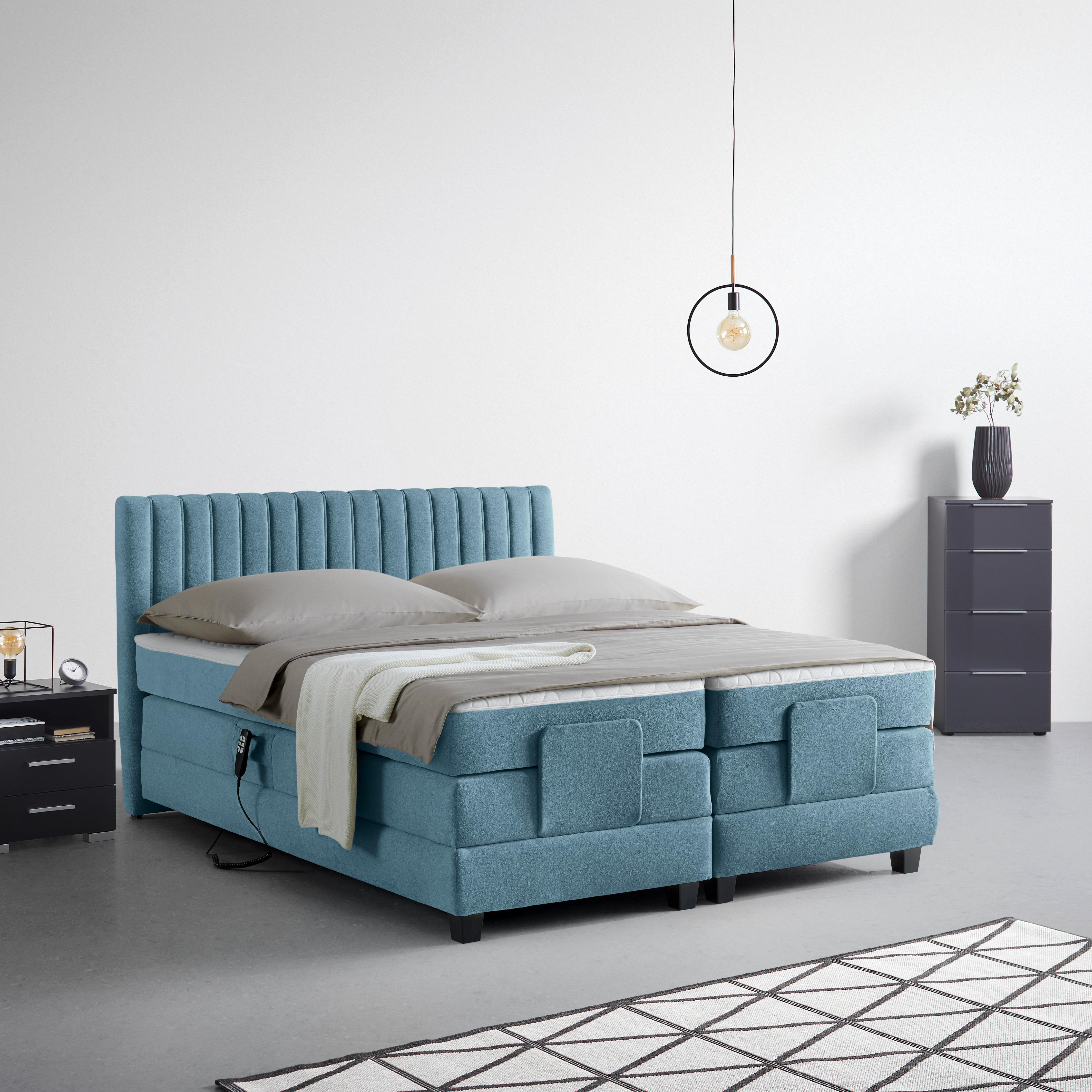 Boxspringbett Dixon Dunkelblau ca. 180x200cm - Schwarz/Dunkelblau, KONVENTIONELL, Holz/Holzwerkstoff (180/200cm) - Premium Living