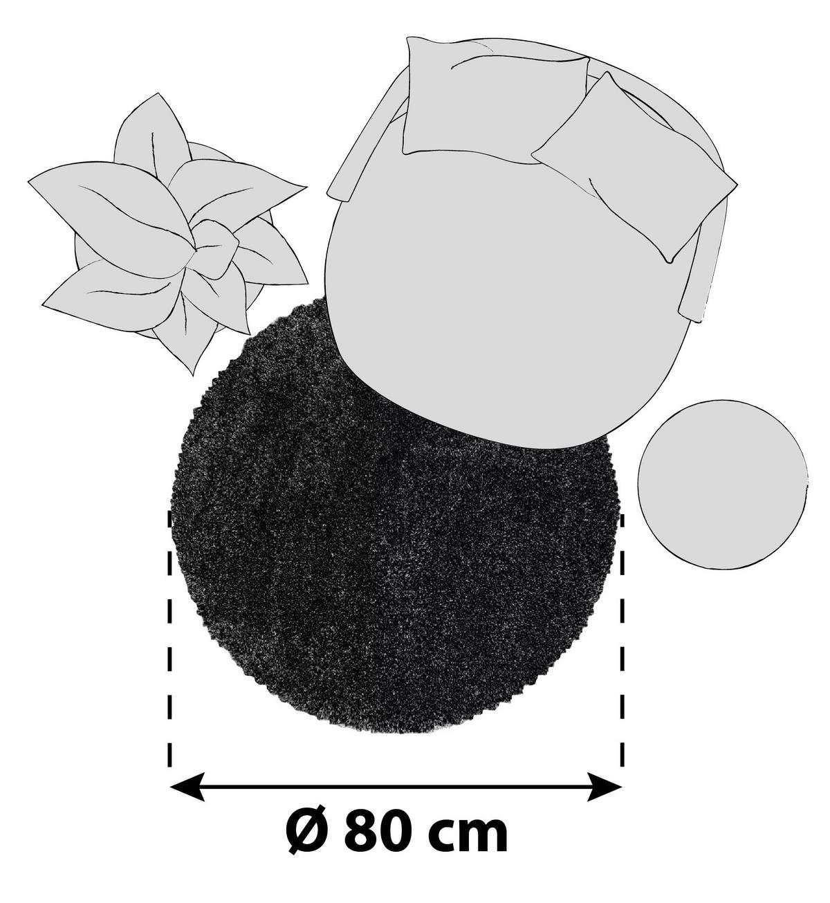 Hochflorteppich Fluffy Anthrazit Ø ca. 80cm - Anthrazit, Basics, Textil (80cm) - Novel