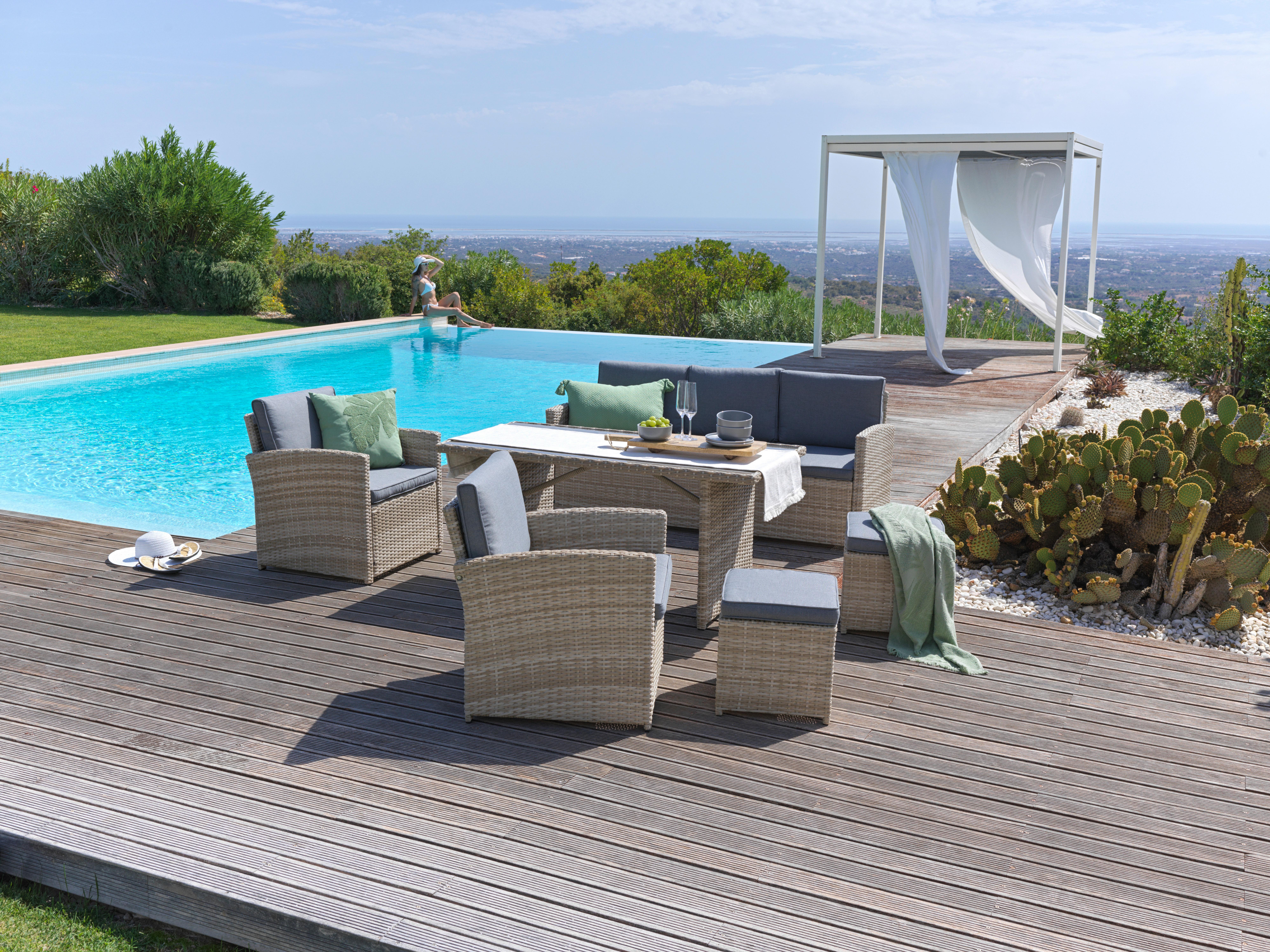 Lounge Garnitúra Nela 2 - Bézs/Világosszürke, modern, Műanyag/Üveg - Modern Living