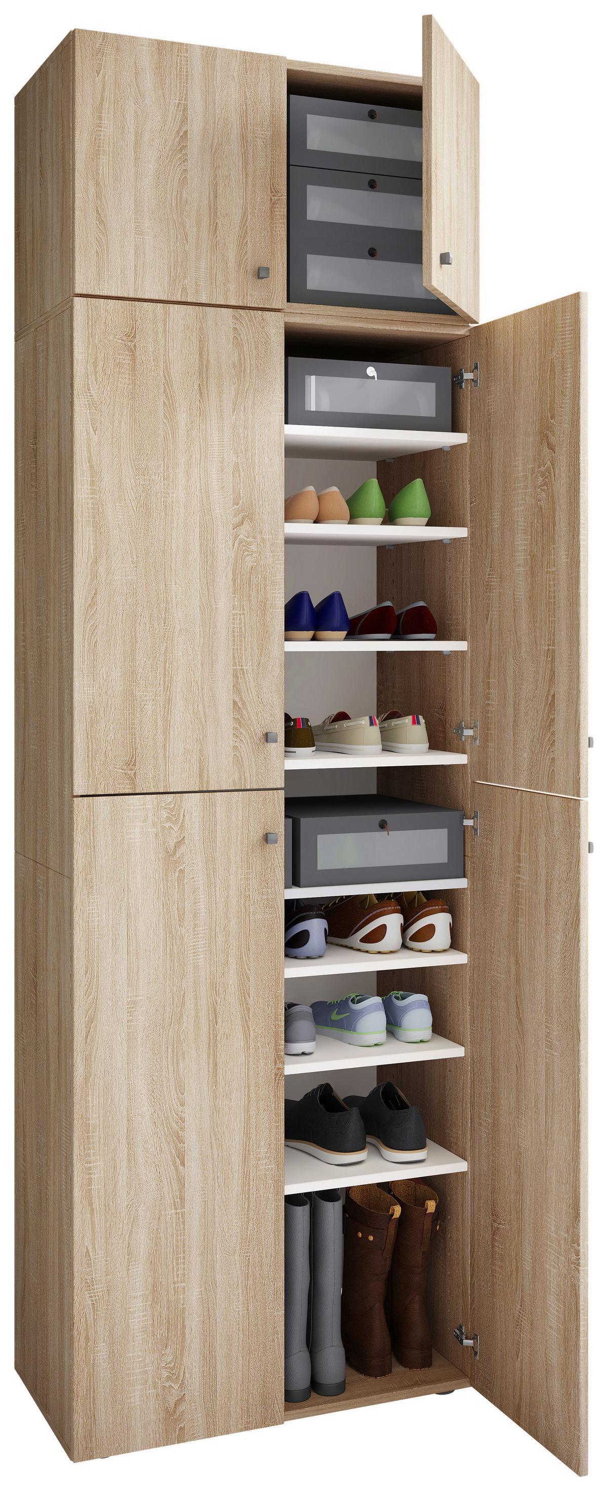Schuhschrank Lona XXL ca.70x223x39cm Eiche Dekor - Schwarz/Grau, MODERN, Holzwerkstoff/Kunststoff (70/223/39cm) - MID.YOU