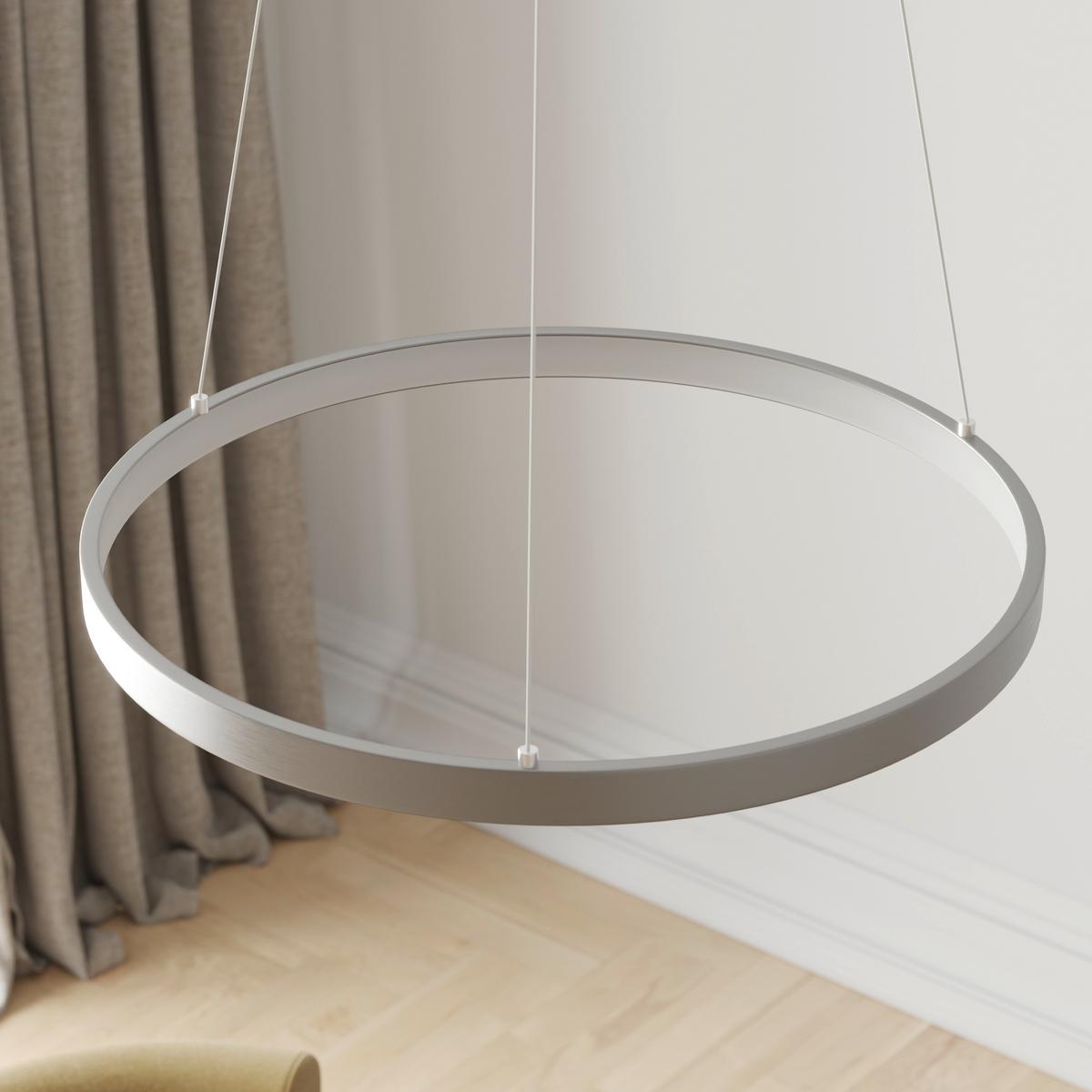 LAMPA ZWIESZANA LED 2851-95 HOOP - kolor aluminiowy, Design, tworzywo sztuczne/metal (57/180/200cm) - Paul Neuhaus