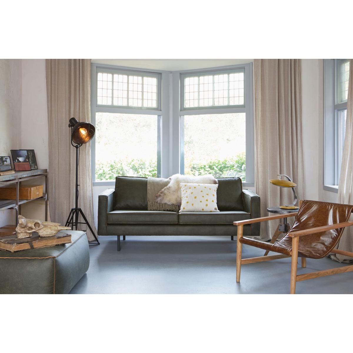 2,5- Sitzer Sofa Rodeo Grün B: 190cm - Schwarz/Grün, Design, Leder/Metall (190/85/86cm) - Livetastic