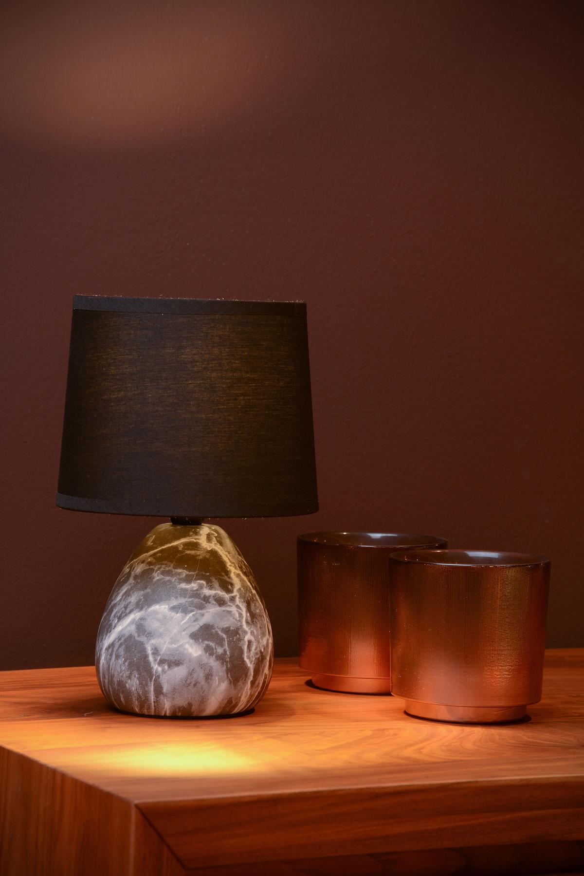 LAMPA STOŁOWA 47508/81/30 MARMO - czarny/biały, Basics, tkanina/ceramika (16/16/25.5cm) - Lucide