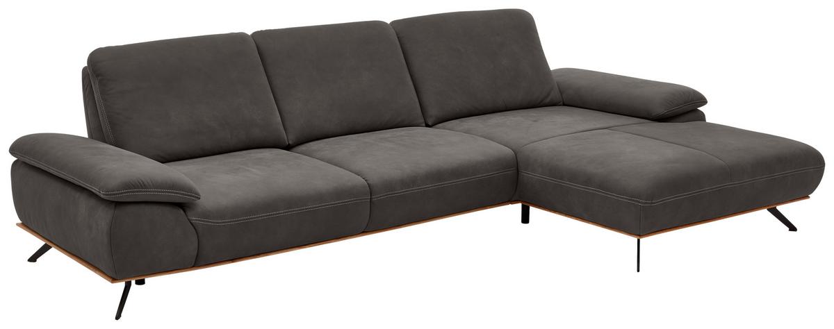 Wohnlandschaft Erling Dunkelgrau - Dunkelgrau/Beige, MODERN, Leder/Metall (322/89/187cm) - Premium Living