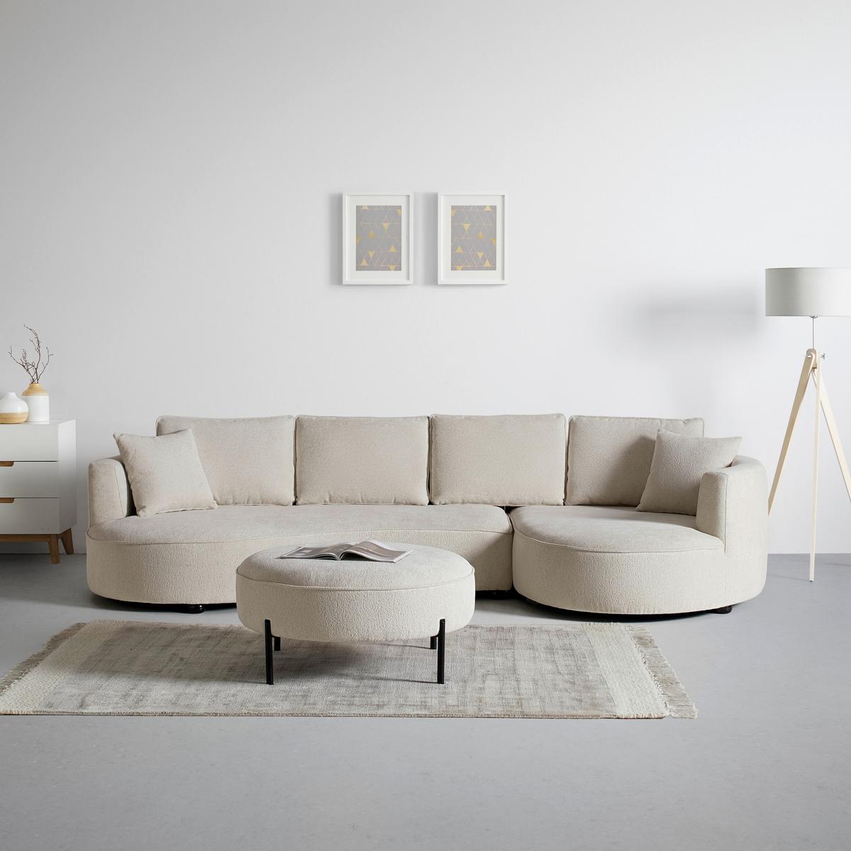 Wohnlandschaft Nilas Creme Webstoff mit Hocker - Greige/Creme, MODERN, Holz/Textil (322/65/154cm) - Bessagi Home