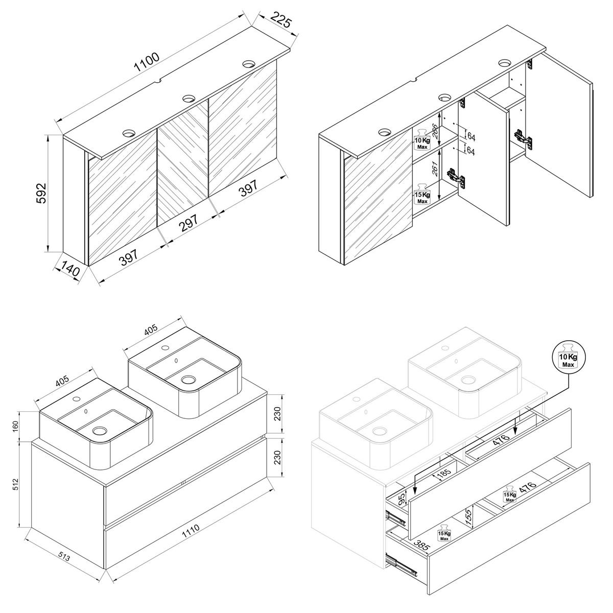 Badezimmer Cosila - Honigeiche/Weiss, Trend, Keramik/Holzwerkstoff (111cm) - MID.YOU