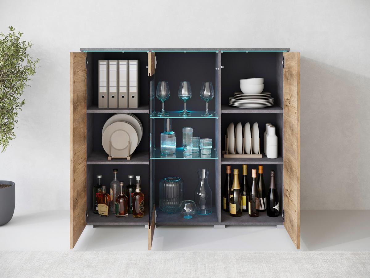 Visoka Komoda Vera 120, Antracit, Barva Hrasta - siva/barva kostanjevega hrasta, Trend, umetna masa/steklo (120/103,3/39,5cm) - P & B