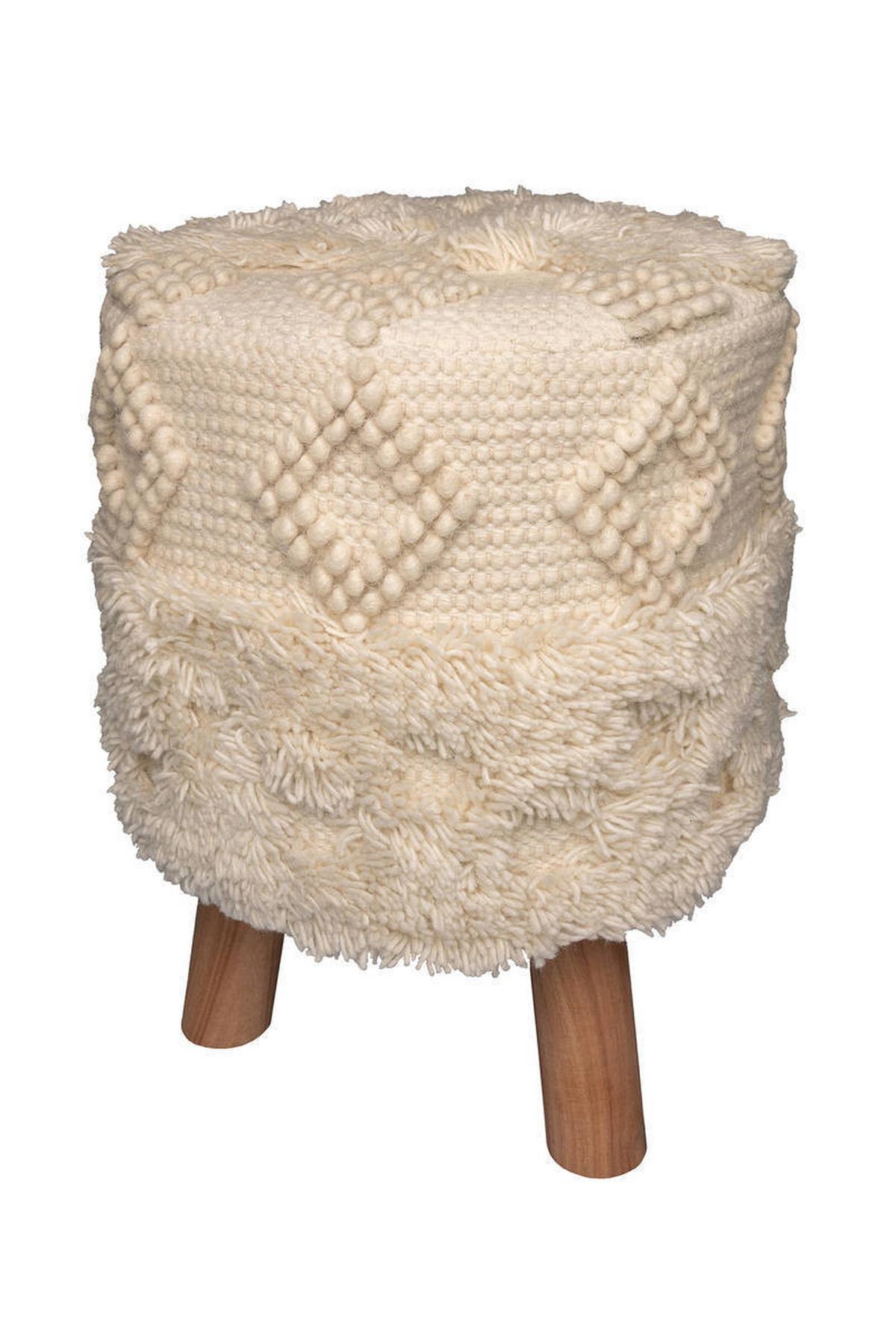 Hocker Bohist Naturfarben Makramee - Naturfarben/Akaziefarben, Trend, Holz/Textil (38/50/38cm) - Kayoom