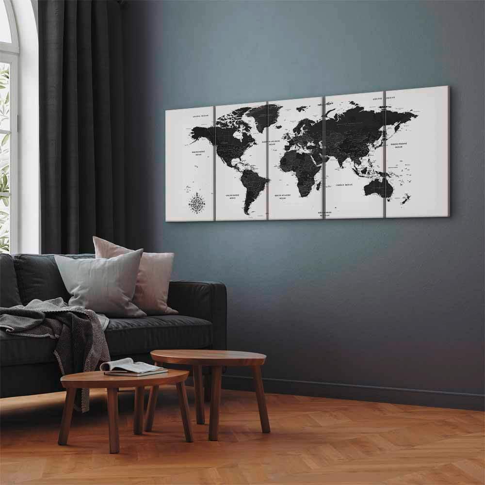 Slika Na Platnu Black And White Map - črna/bela, Basics, tekstil/leseni material (200/80/1,2cm) - artgeist