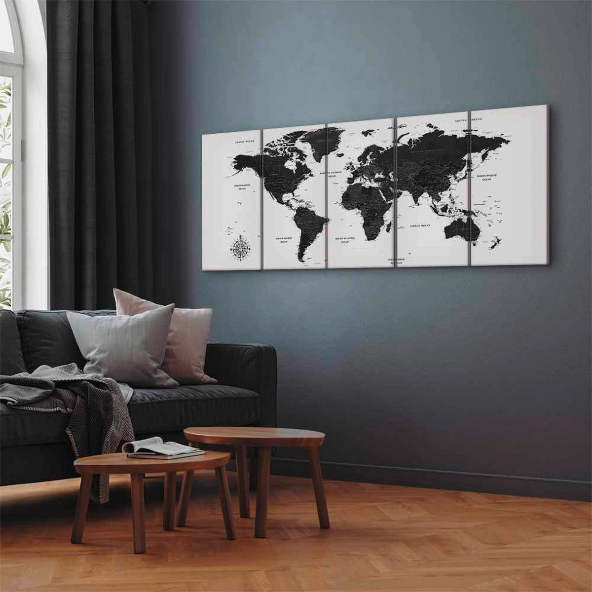 Slika Na Platnu Black And White Map - črna/bela, Basics, tekstil/leseni material (200/80/1,2cm) - artgeist