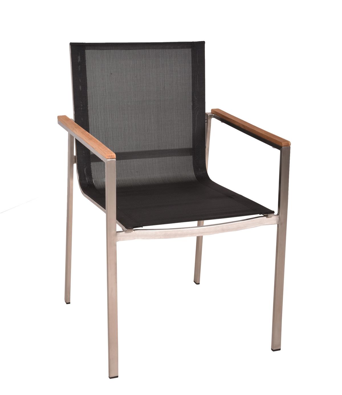 Gartenstuhl-Set Teak 2er-Set - Silberfarben/Schwarz, Basics, Holz/Kunststoff (58/86/55cm) - Gardenson