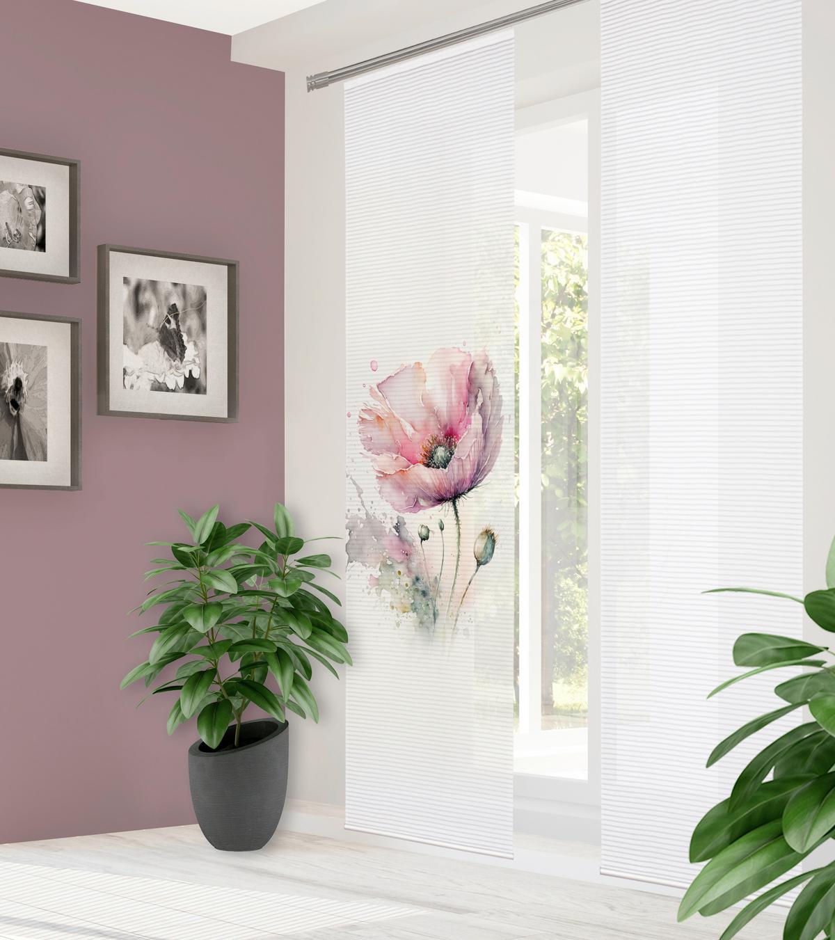 ZASŁONA PANELOWA MELIORA - różowy/biały, Natur, tkanina (60/245cm)