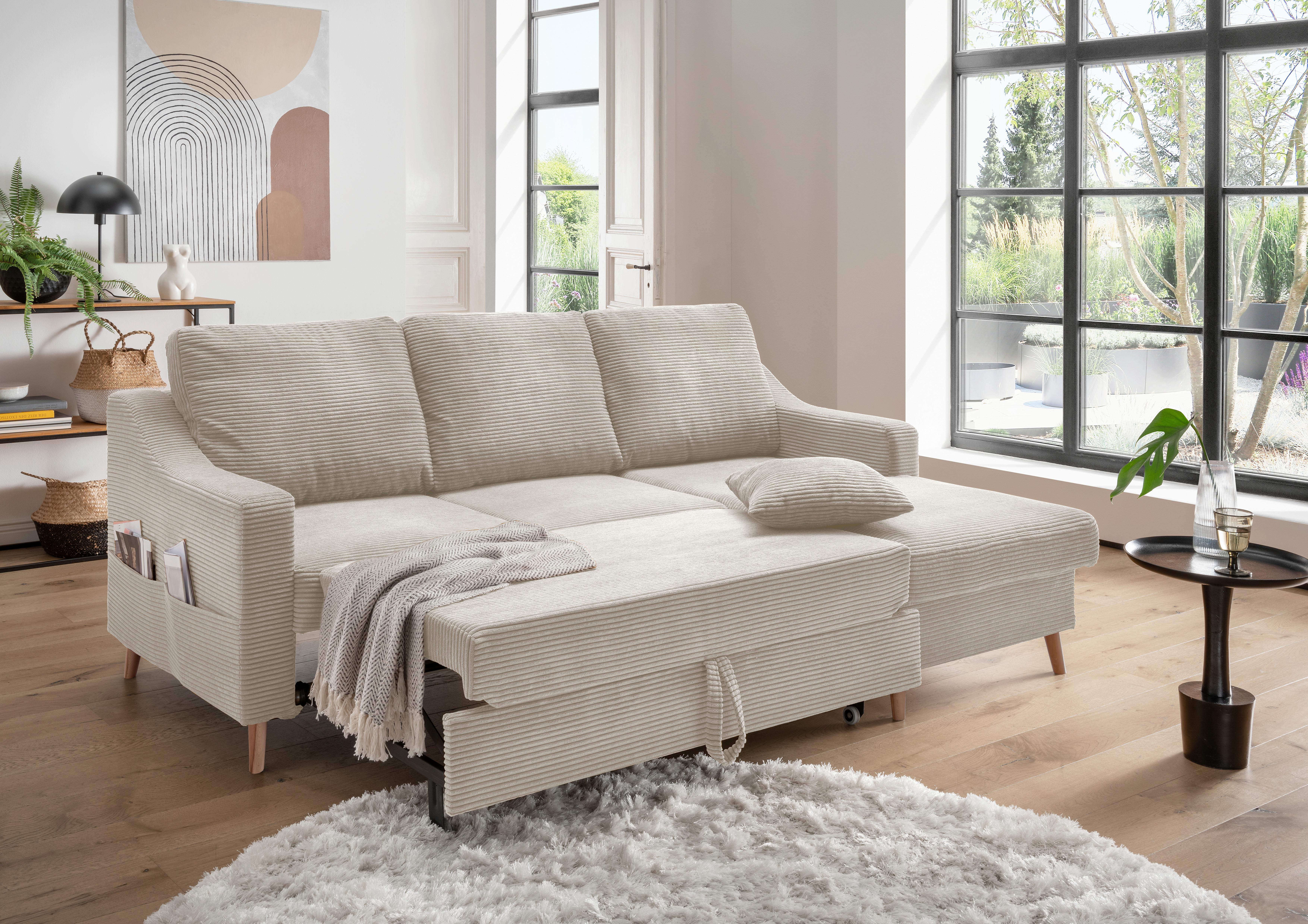Ecksofa Valentina Cord ca. 228x150 cm Beige - Beige/Naturfarben, Design, Holz/Textil (228/150cm) - P & B