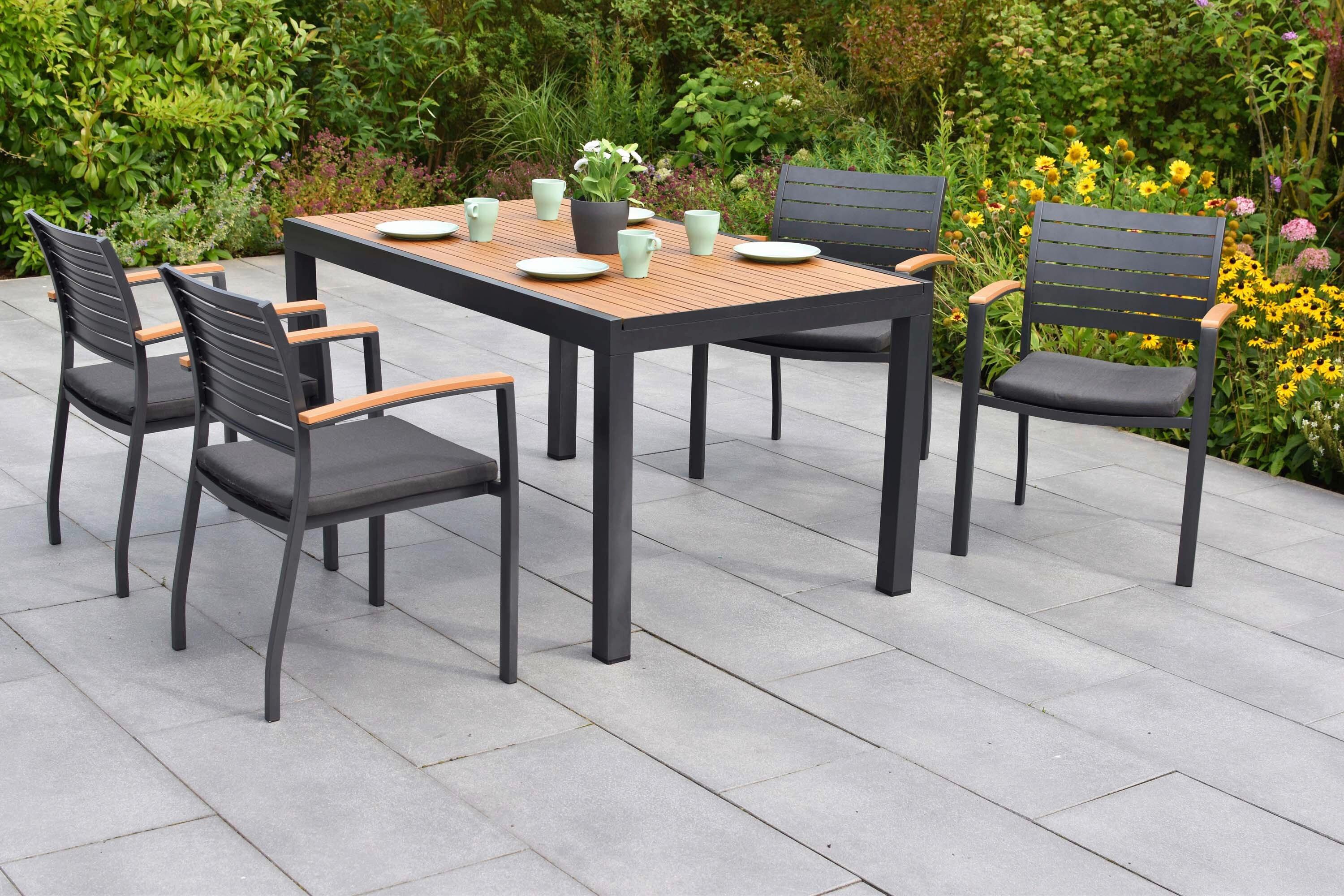 Gartentischgruppe Astros 9-tlg. Graphitfarben - Graphitfarben/Naturfarben, KONVENTIONELL, Kunststoff/Textil (55/84/61cm) - Gardenson