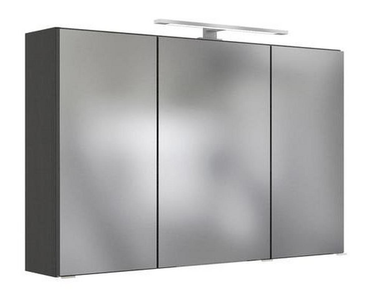 Spiegelschrank Arezzo mit LED 3-türig ca. 120x64 cm Grau - Graphitfarben/Alufarben, Basics, Glas/Holzwerkstoff (120/64/20cm) - Held