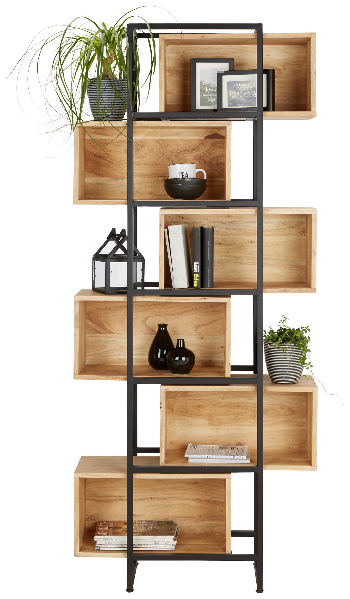 Regal aus Akazie massiv - Schwarz, LIFESTYLE, Holz/Metall (80/194/30cm) - Mömax