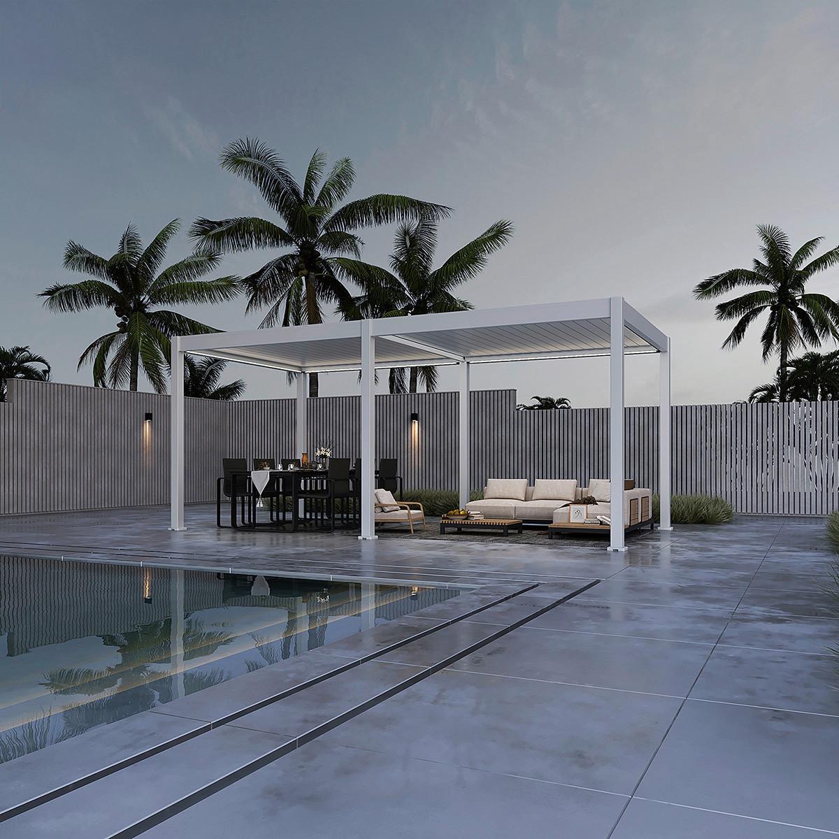Pergola Deluxe ca. 300x600 cm Weiß Netzbetrieb inkl. LED - Weiß, Basics, Metall (600/255/300cm) - Gardenson