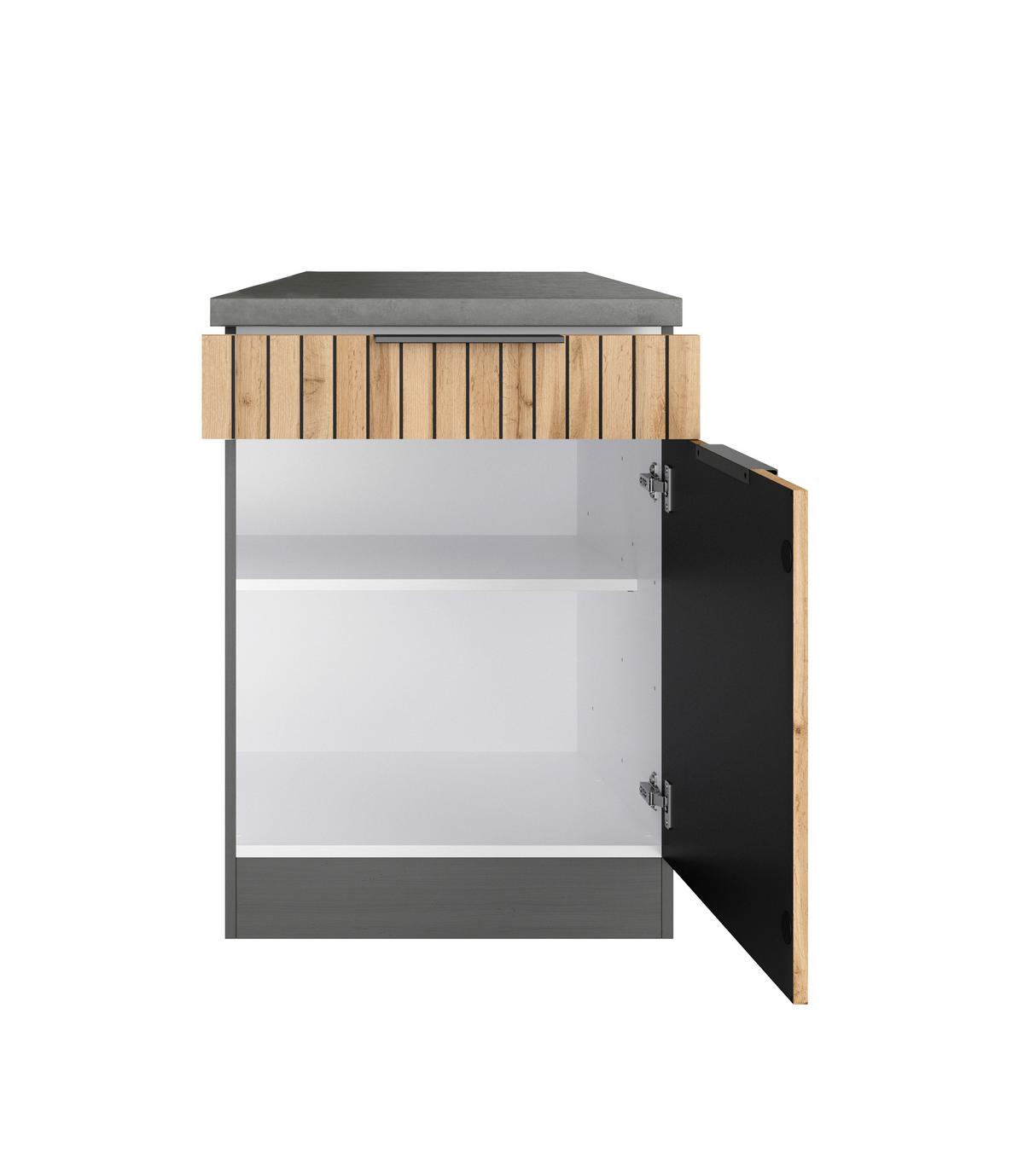 Küchenunterschrank Liverpool Eiche/Graphitfarben - Schieferfarben/Eiche Wotan, Basics, Holzwerkstoff/Metall (60/86/60cm) - Held