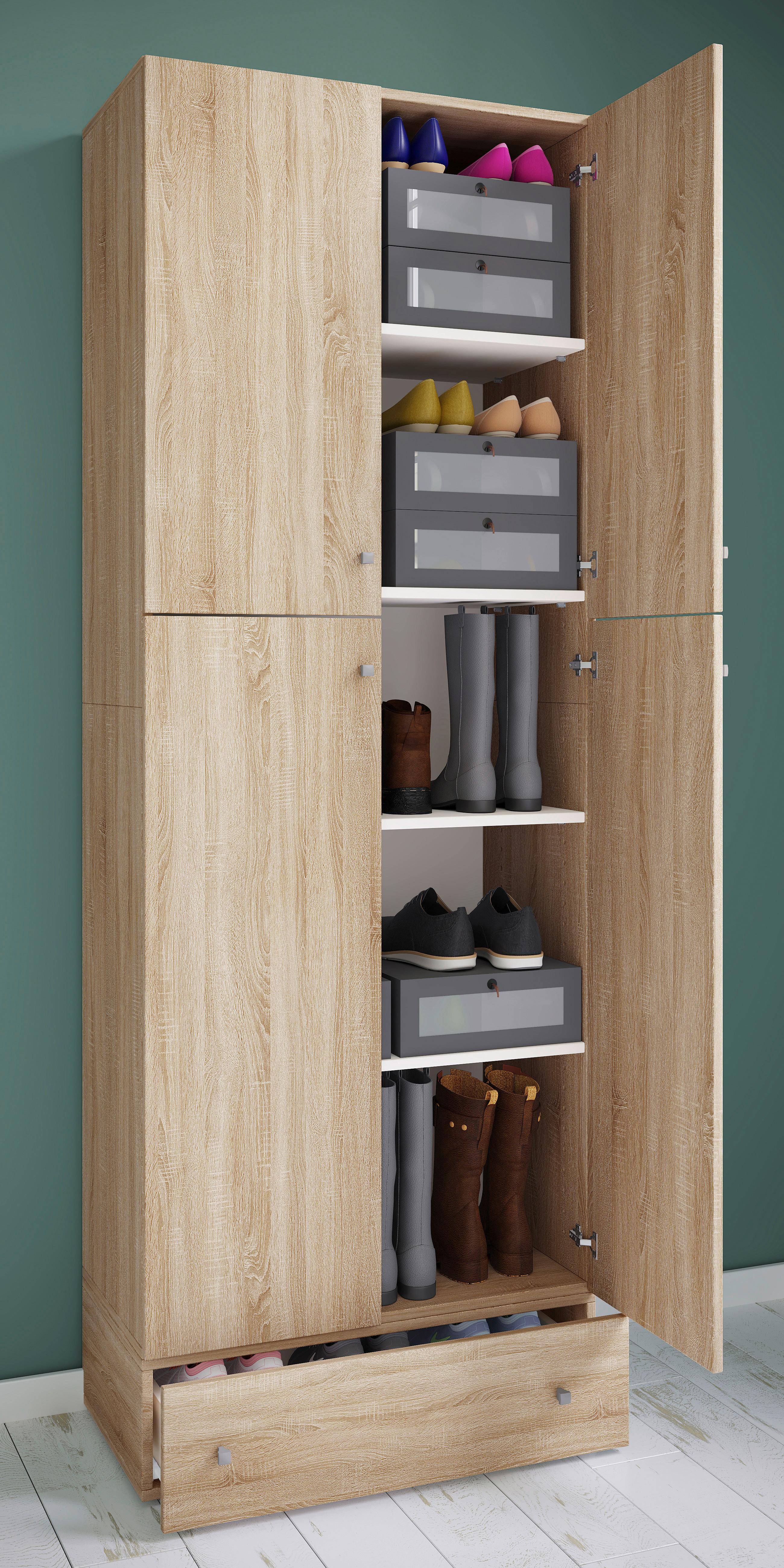Schuhschrank Lona XXL ca.70x200x39cm Eiche Dekor - Schwarz/Grau, KONVENTIONELL, Holzwerkstoff/Kunststoff (70/200/39cm) - MID.YOU