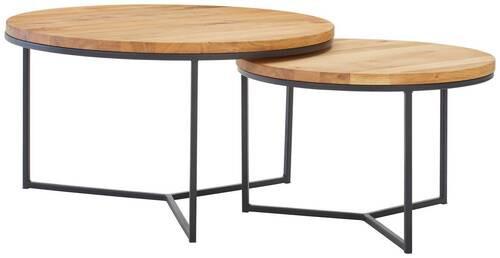 STOLIK KAWOWY MALMÖ - kolor dębowy/czarny, Design, metal/drewno (60/60/37cm) - Linea Natura