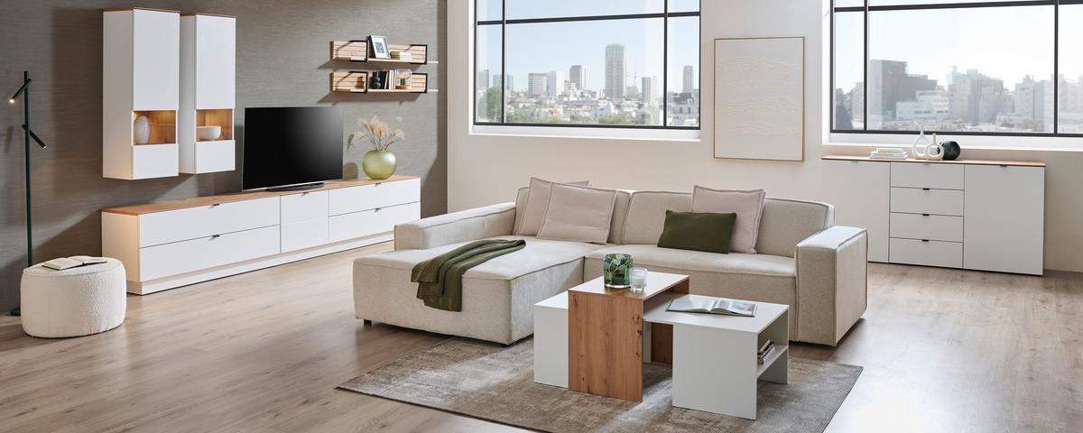 SZAFKA RTV DIANA   -HOM IN- - czarny/biały, Modern, materiał drewnopochodny/metal (140/62/44cm) - Hom`in