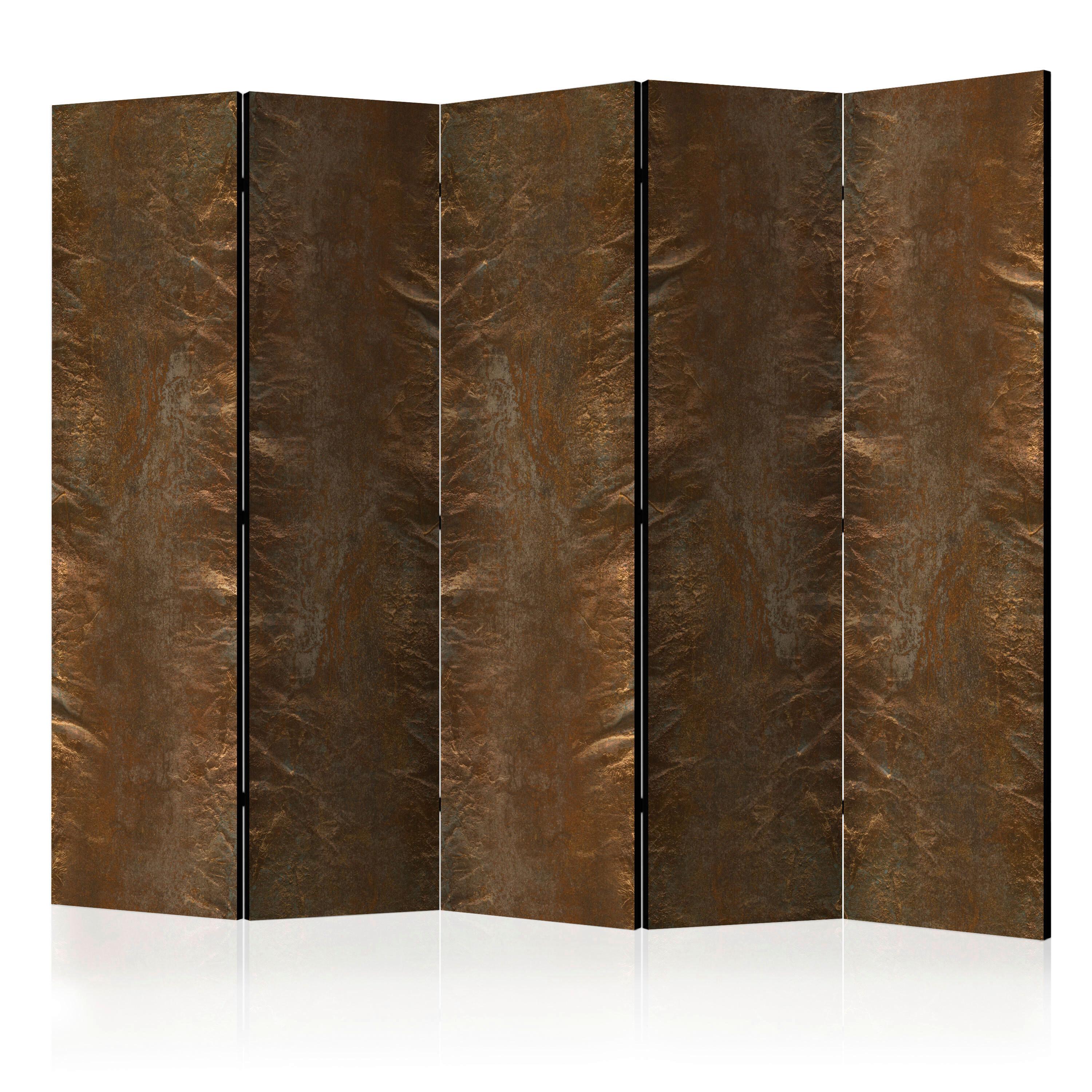 Paravent Copper Chic II Braun/Goldfarben - Goldfarben/Braun, Basics, Holz/Textil (225/172/3cm) - artgeist