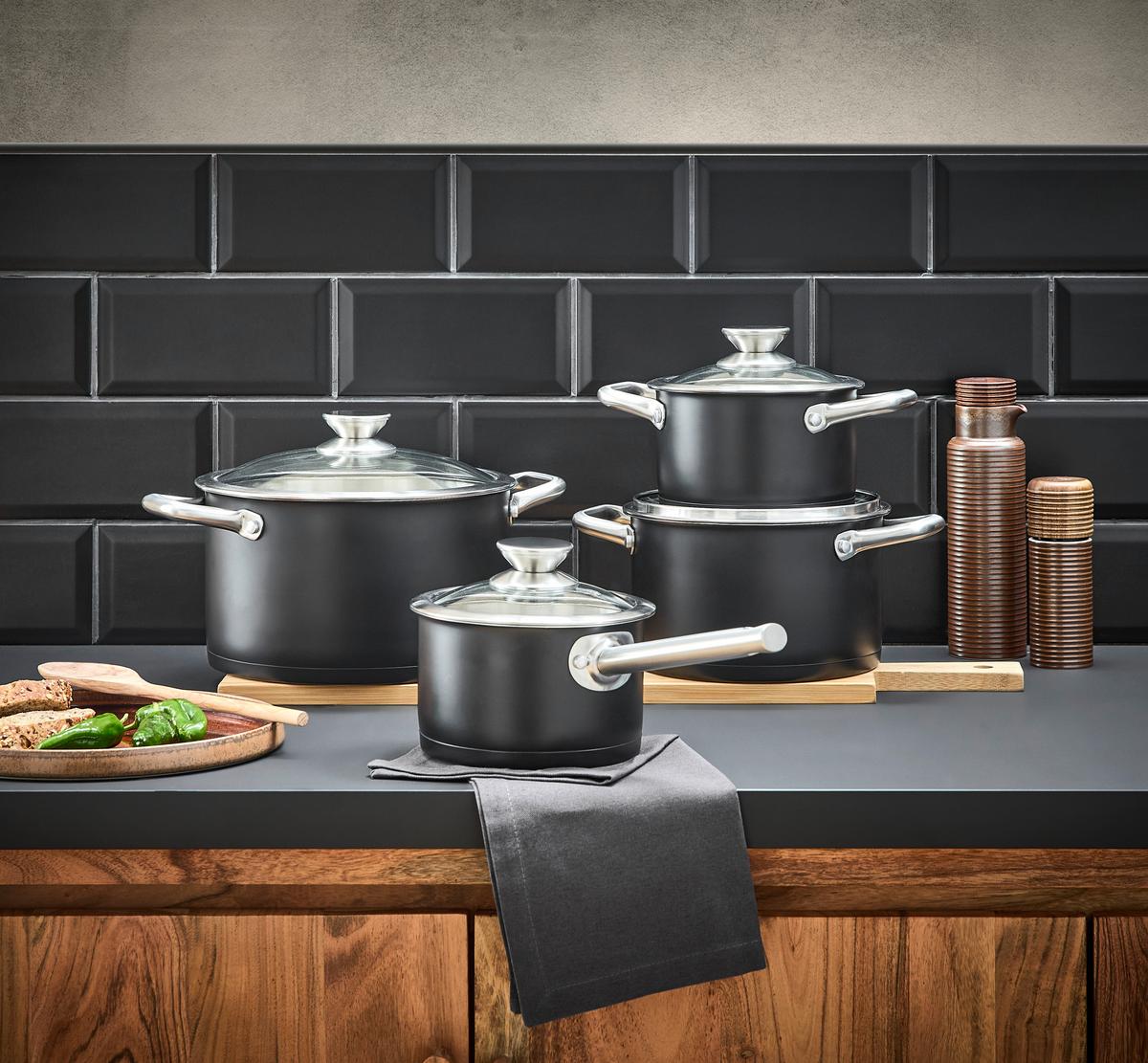 ZESTAW GARNKÓW DAVID - przejrzysty/czarny, Basics, metal/szkło - Homeware Profession.