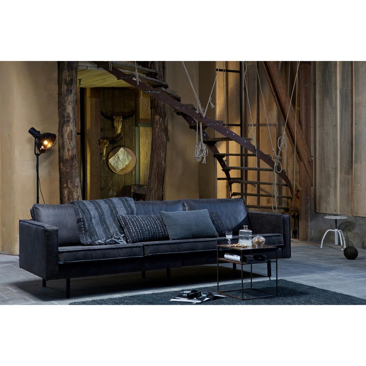 3 Sitzer Sofa Rodeo Schwarz B: 277cm - Schwarz, Design, Leder/Metall (277/85/86cm) - Livetastic