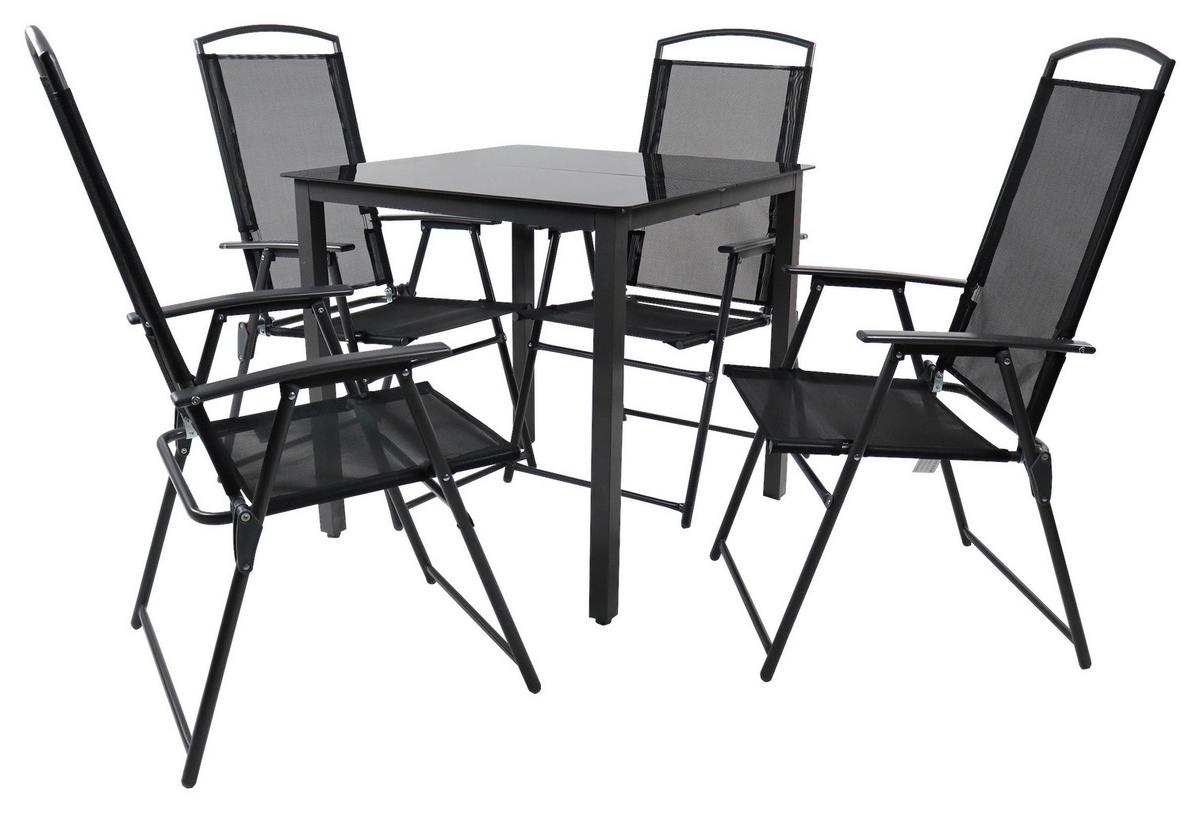 Gartentischgruppe Schwarz 5-teilig - Anthrazit/Schwarz, Basics, Glas/Textil - Gardenson