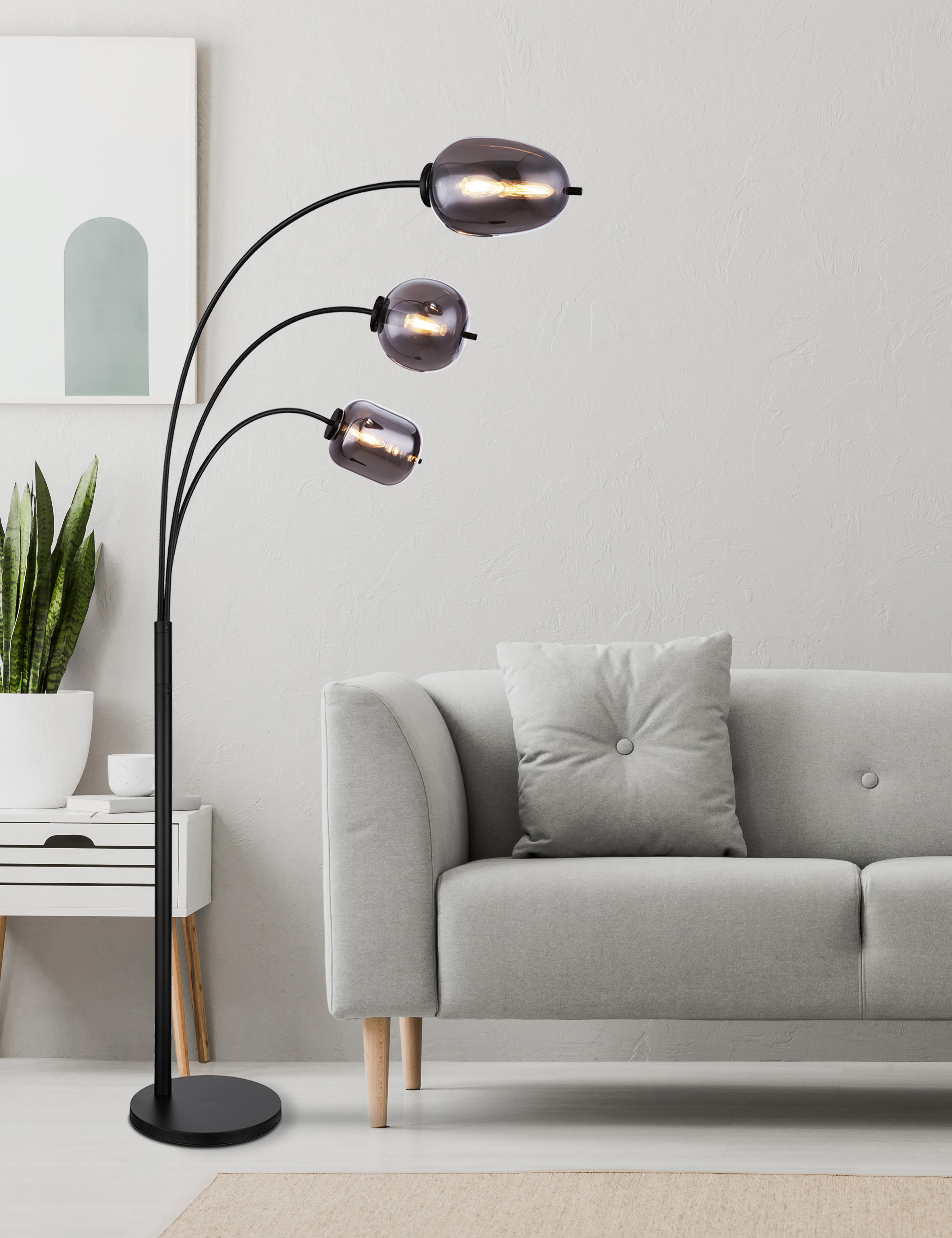 LAMPA ŁUKOWA 15345-3S - czarny/szary, Design, metal/szkło (80/60/175cm) - Globo