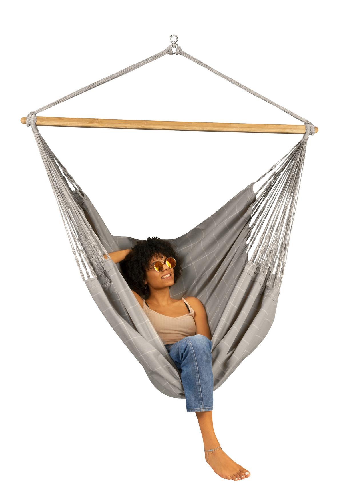 Hängesessel Comfort Hammock Echtholz Weiß/Hellgrau - Hellgrau/Weiß, KONVENTIONELL, Holz/Textil (110/160/180cm) - La Siesta