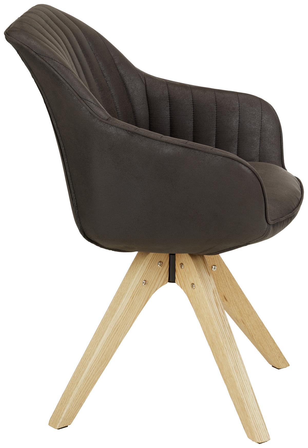 Armlehnstuhl in Dunkelgrau/Eiche - Dunkelgrau/Eichefarben, Holz/Textil (60/83/65cm) - Premium Living