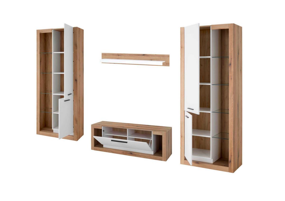 WOHNWAND BRIXEN - Eichefarben/Schwarz, Design, Glas/Holzwerkstoff (350/195/43cm) - MID.YOU