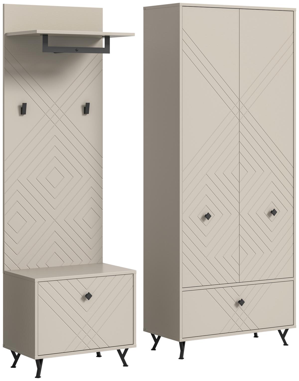 Garderobe Notes 3-tlg. ca. 195x190 cm Sandbeige - Design, Holzwerkstoff (195/190/35cm) - MID.YOU
