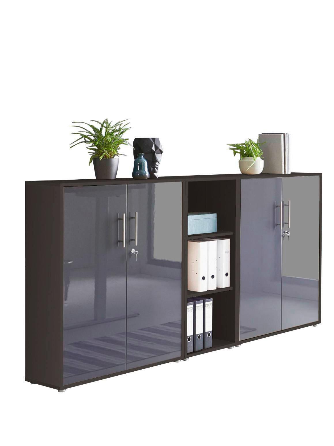 AKTENSCHRANK OFFICE EDITION - SW SET 8 - Anthrazit/Anthrazit Hochglanz, MODERN, Holzwerkstoff (212,9/113,6/33cm) - MID.YOU