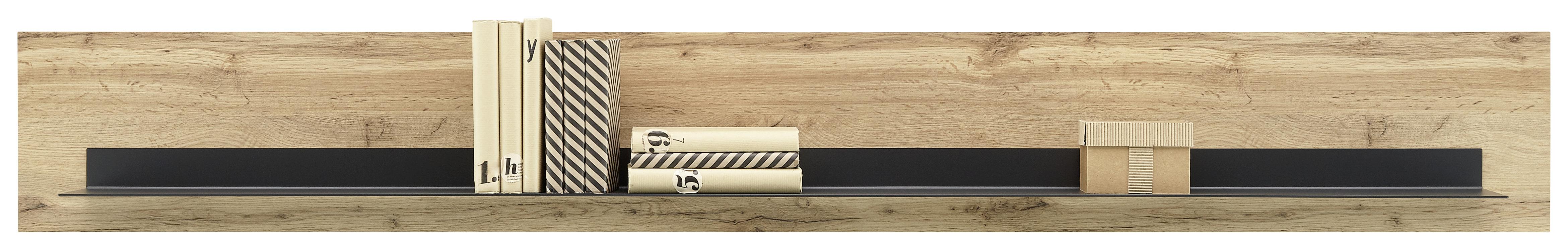 Wandboard in Schwarz/Eichefarben - Schieferfarben/Eichefarben, MODERN, Holzwerkstoff/Metall (197/27/22cm) - Premium Living