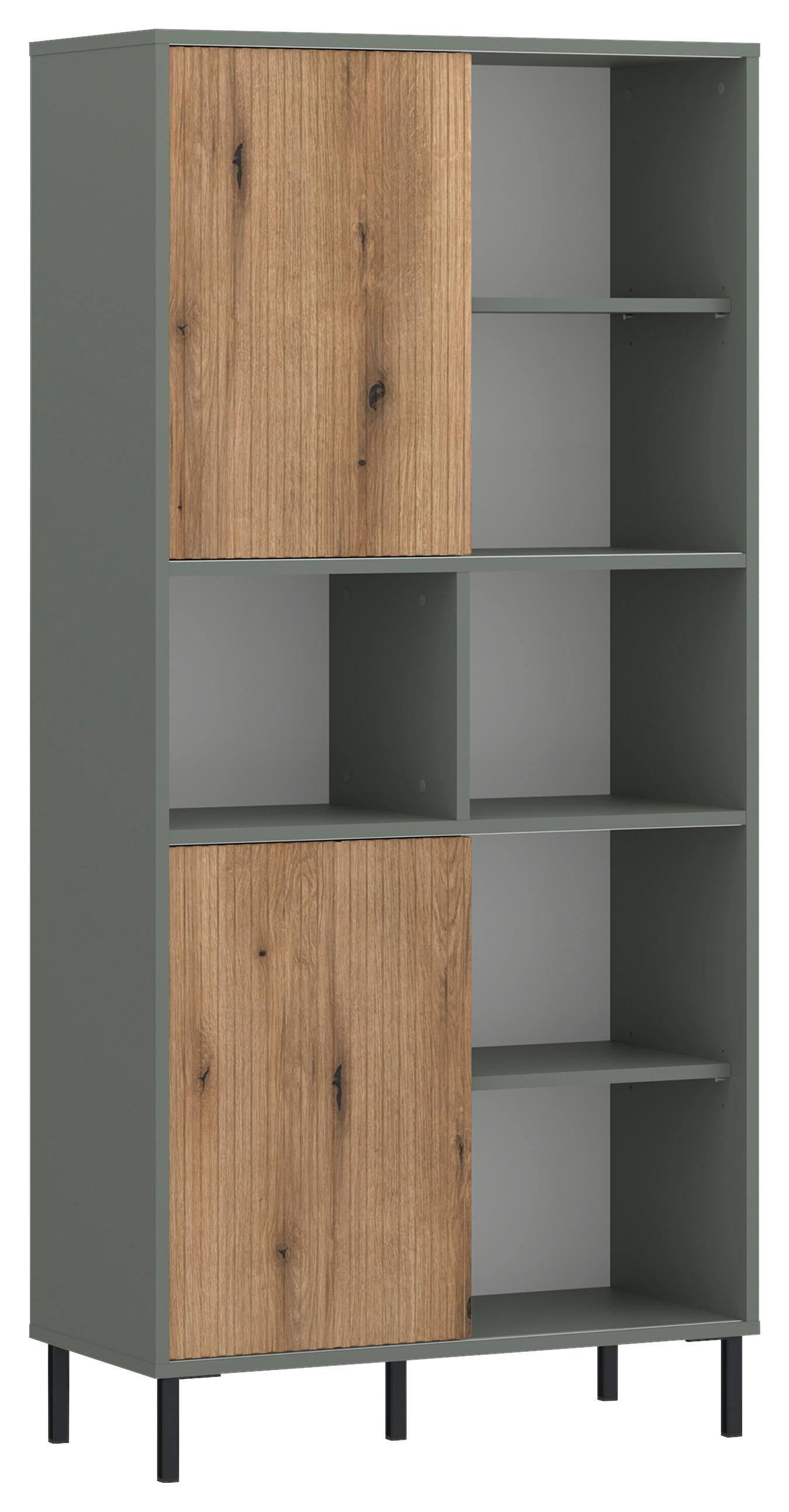 Regal Pozzi - boje hrasta/sivo-zelena, Trend, drvni materijal/metal (75/162,8/40cm) - Modern Living