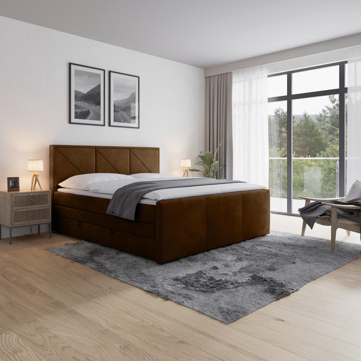 Boxspringbett Bologna ca. 180x200 cm Braun - Schwarz/Braun, MODERN, Karton/Holzwerkstoff (180/200cm) - MID.YOU