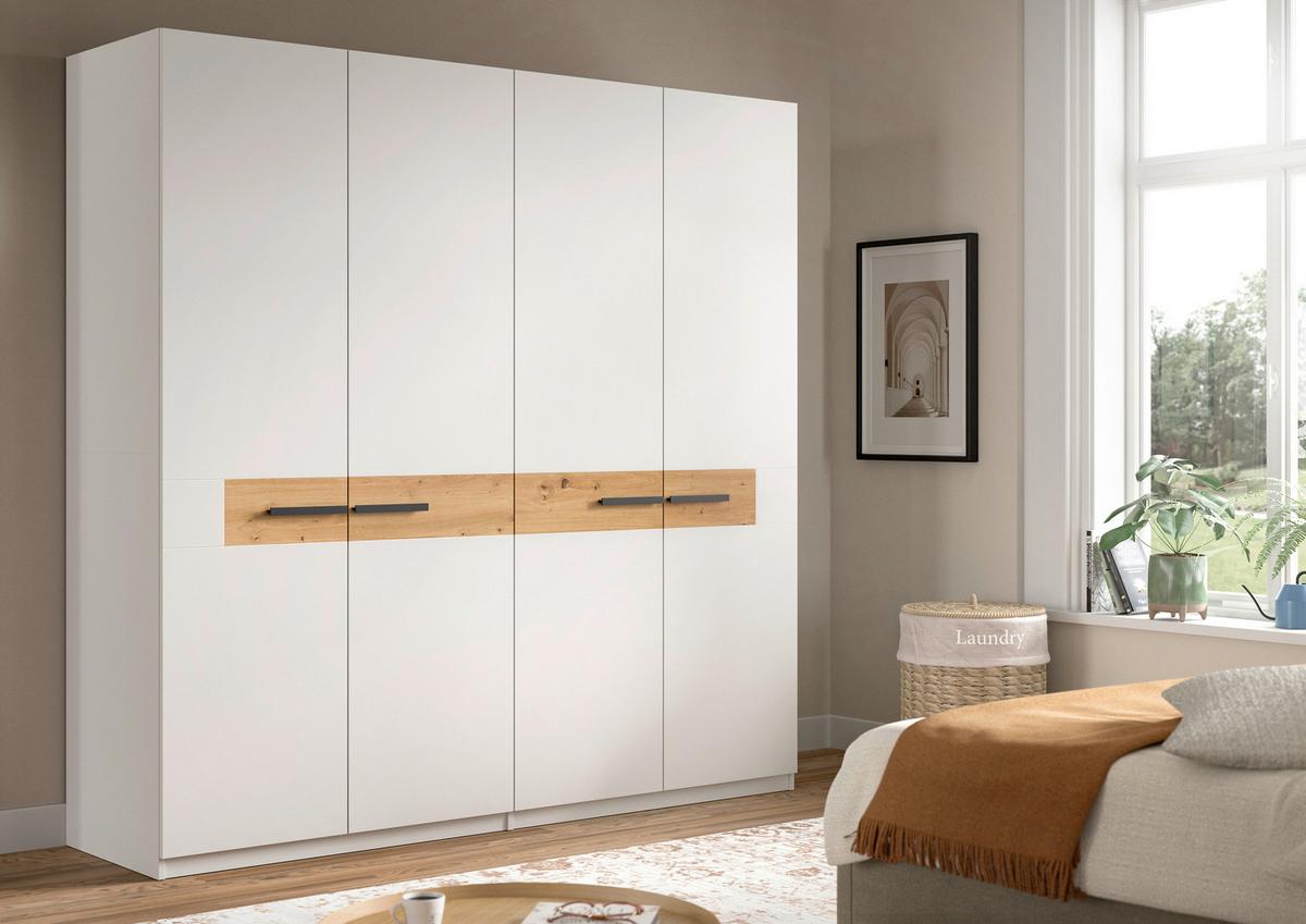 Drehtürenschrank STANGA Weiß, Eiche Artisan - Schwarz/Weiß, ROMANTIK / LANDHAUS, Holzwerkstoff/Kunststoff (200/201/55cm) - Livetastic