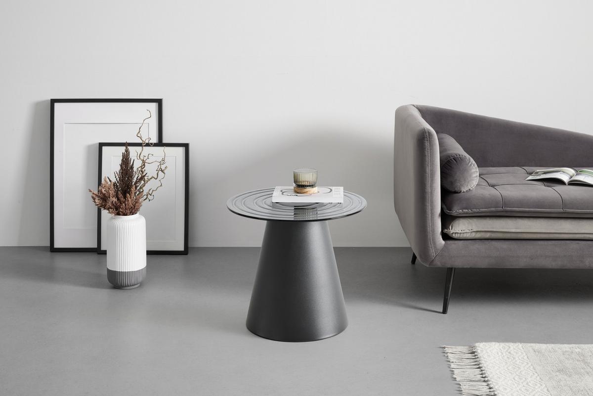 Masă auxiliară PAUL - negru/gri, Modern, sticlă/metal (50/45/50cm) - Premium Living