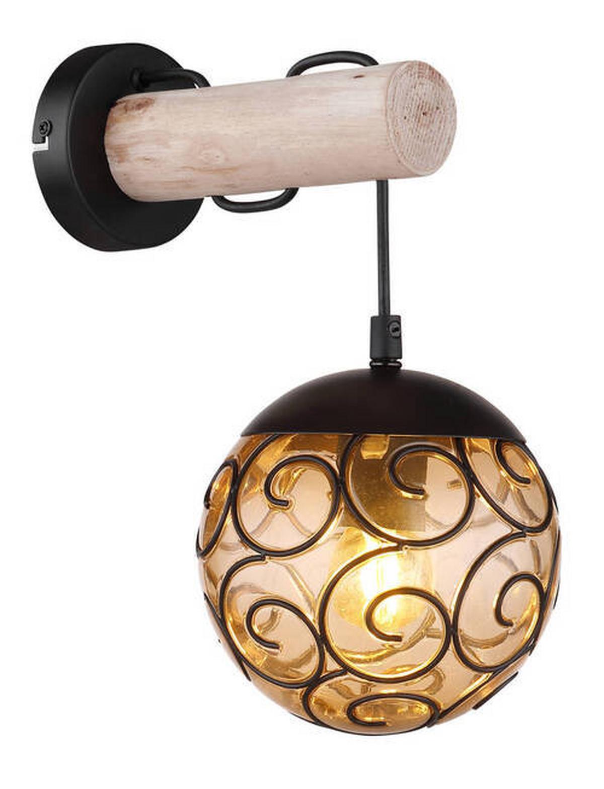 Wandleuchte Maxi max. 9 Watt - Schwarz/Naturfarben, KONVENTIONELL, Holz/Kunststoff (15/24,5/36cm) - Globo