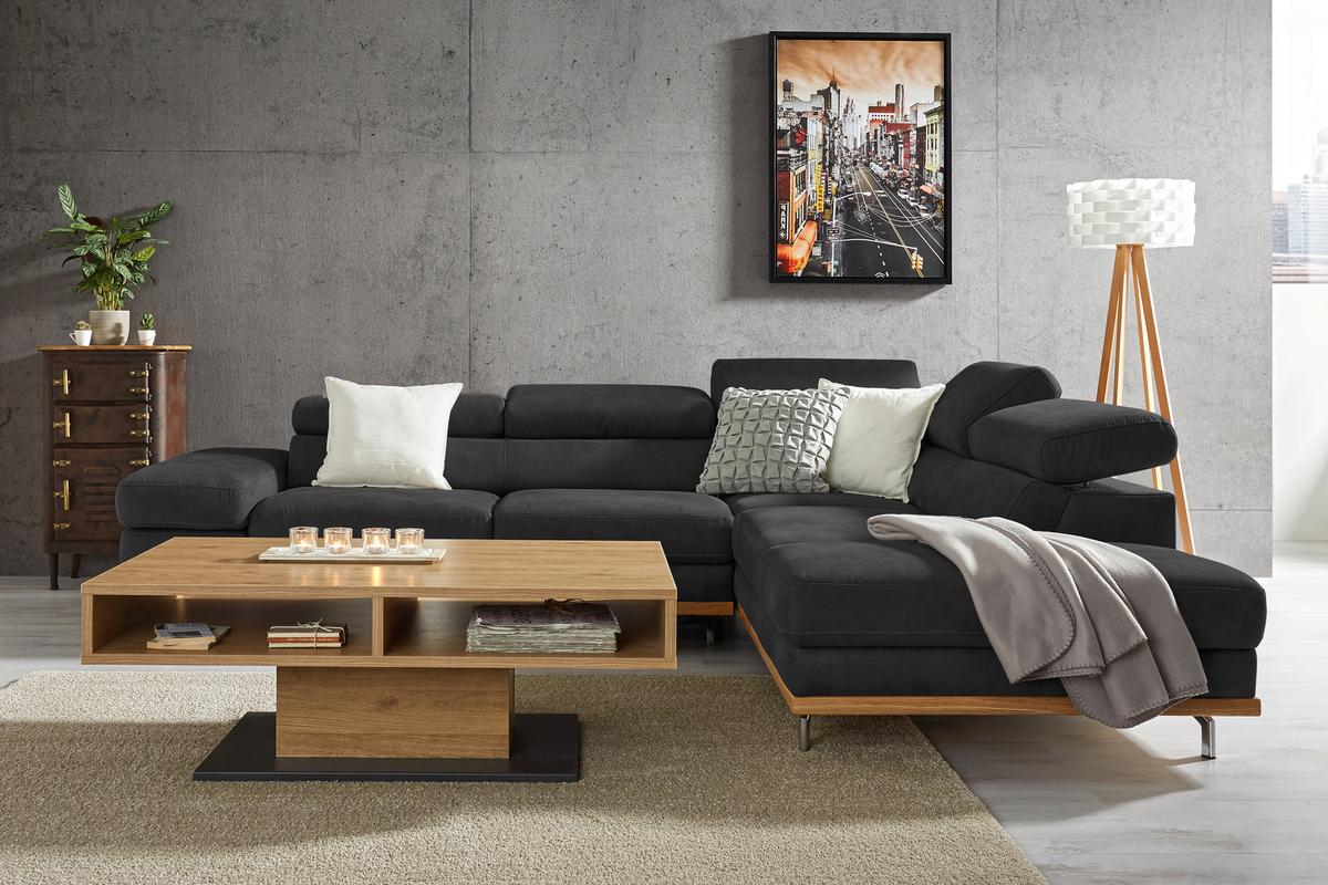 Wohnlandschaft Carmen in Schwarz mit Bettfunktion - Chromfarben/Schwarz, KONVENTIONELL, Holz/Textil (292/93/226cm) - Based