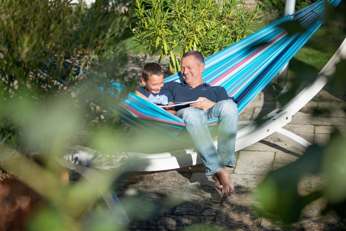 Hängematte Classic Double Hammock Blau/Rot - Blau/Kirschrot, KONVENTIONELL, Textil (160/350cm) - La Siesta