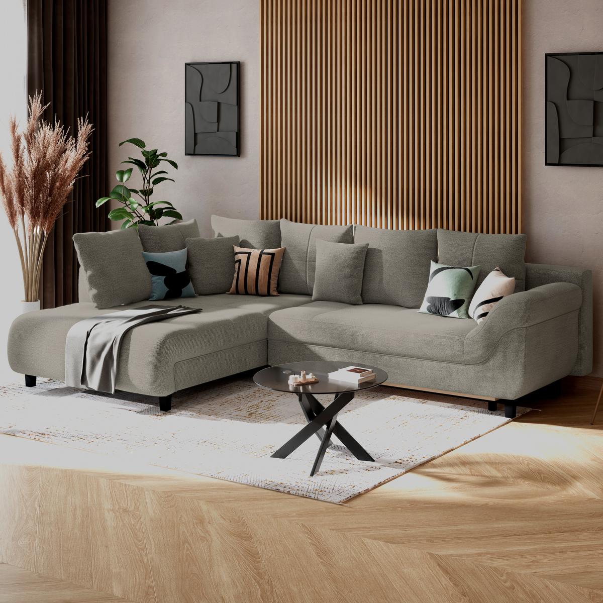 Kutna Garnitura Mendoza - boje pijeska/crna, Konvencionalno, tekstil (197/309cm) - Modern Living