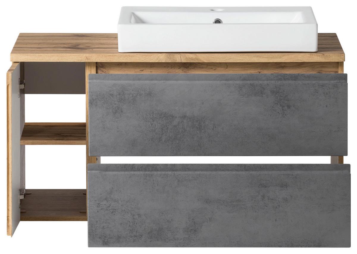 Waschtischkombi Varese ca.105x65,5x47cm Eiche/Grau - Eiche Wotan/Hellgrau, MODERN, Keramik/Holzwerkstoff (105cm) - Held