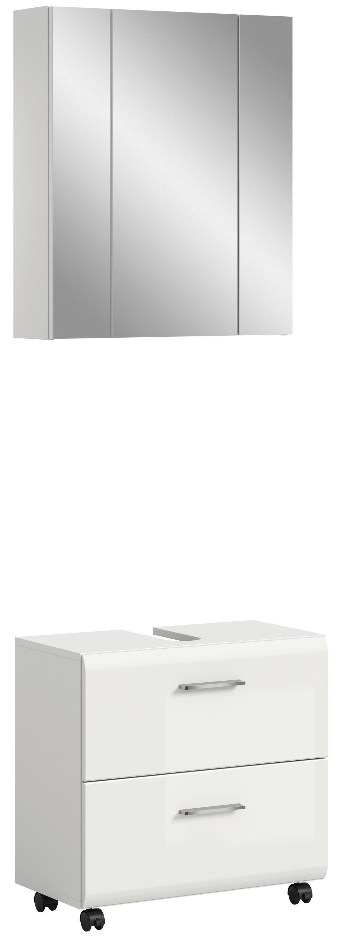 Badezimmer Ice Weiß/Weiß Hochglanz 2-teilig - Weiß Hochglanz/Silberfarben, Trend, Glas/Holzwerkstoff (60cm) - MID.YOU