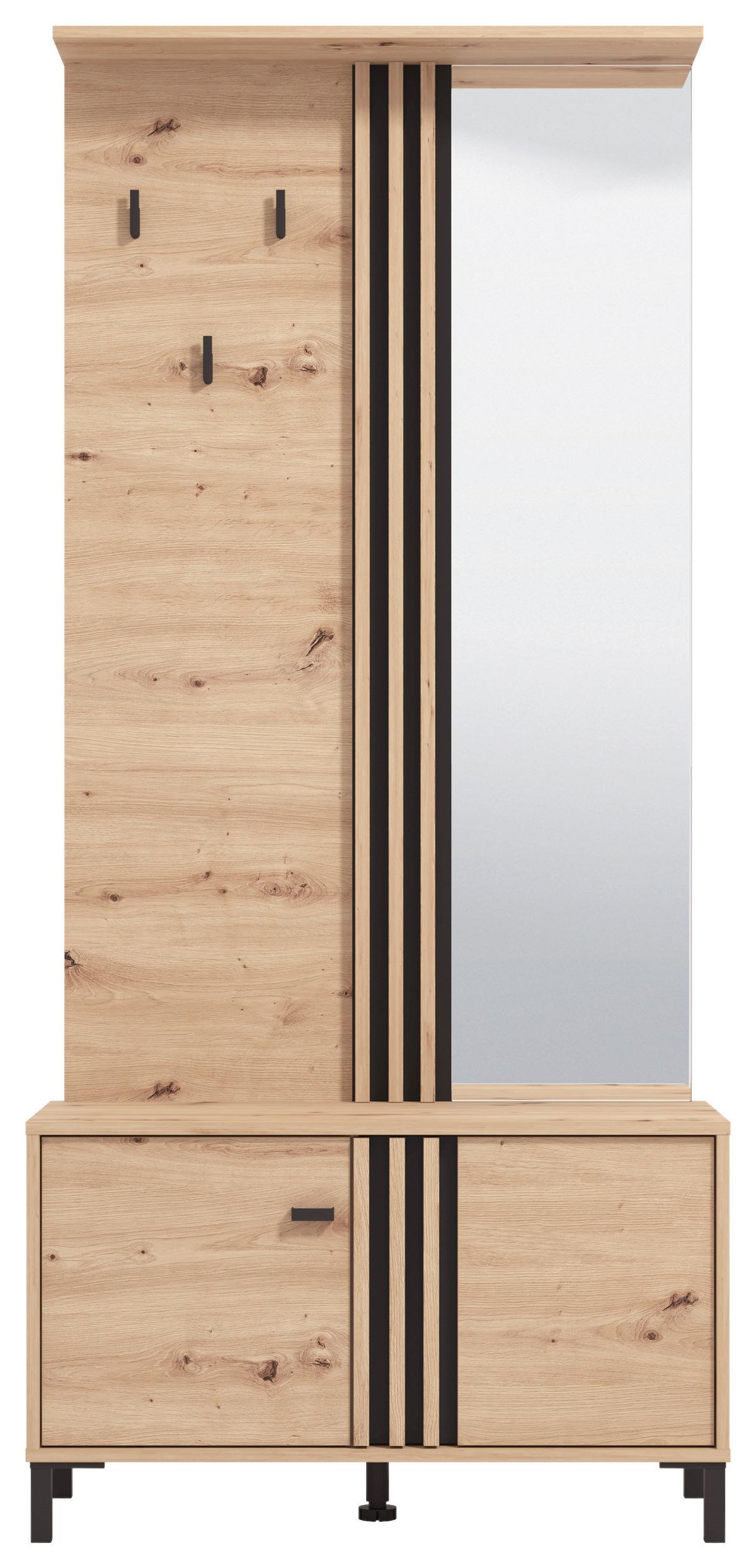 Garderobe Laval Schwarz/Eiche - Schwarz/Eiche Artisan, MODERN, Glas/Holzwerkstoff (87/190/40cm) - Mömax