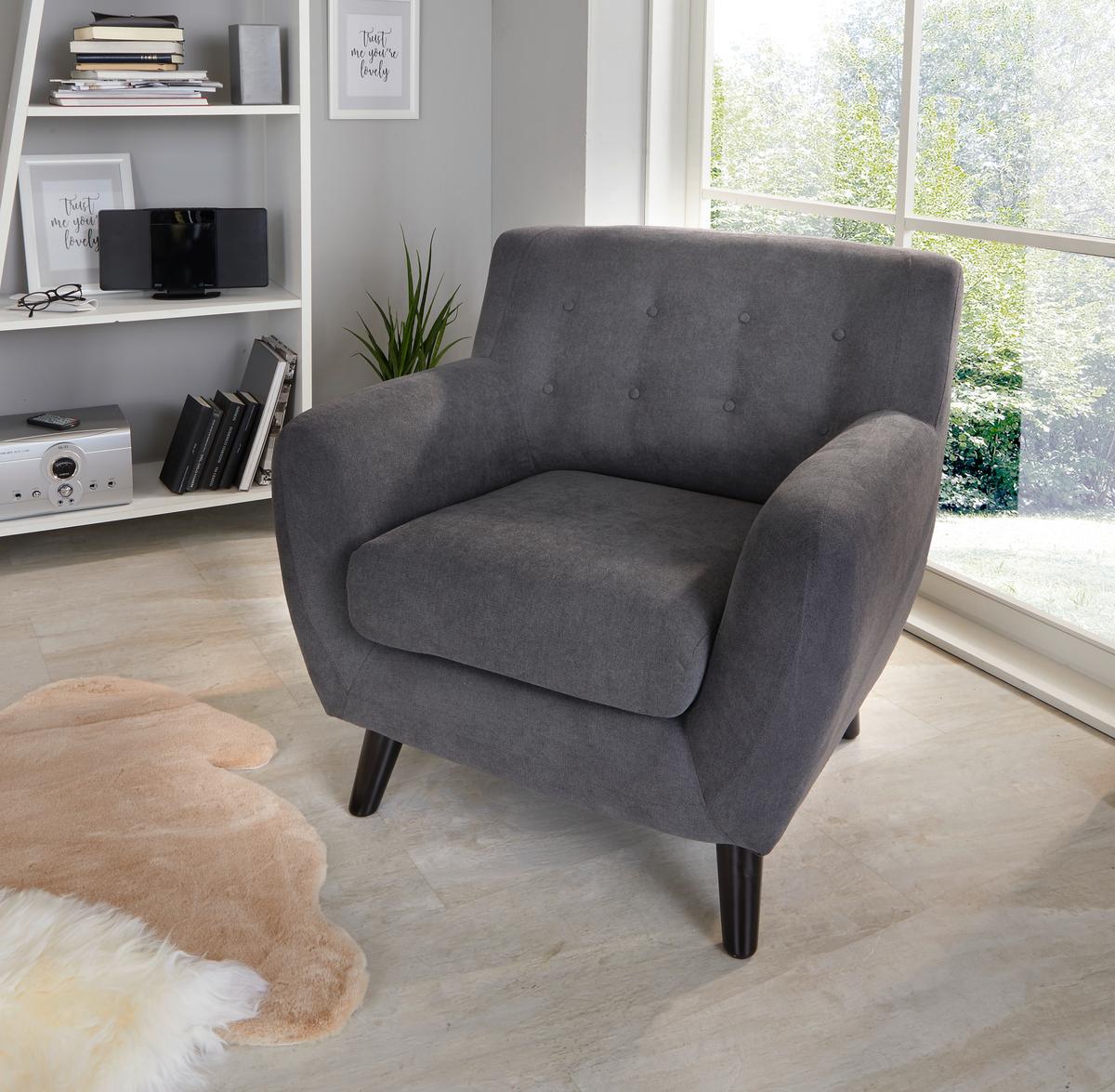 Naslanjač Monaco, Temno Siva, Mikrovlakna - temno siva/črna, Moderno, tekstil/les (87/82/85cm) - Modern Living